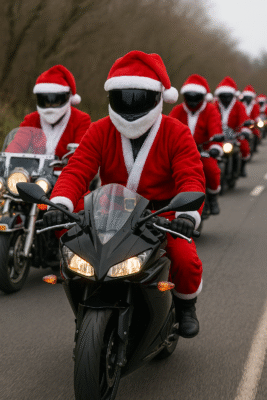 Gorros navideños cascos motoristas papanoel